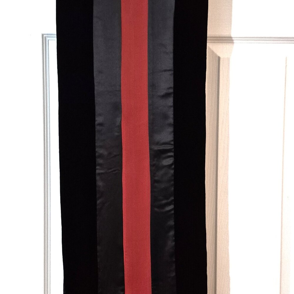 Giorgio Armani Double sided Velvet scarf, Black with Red stripe
